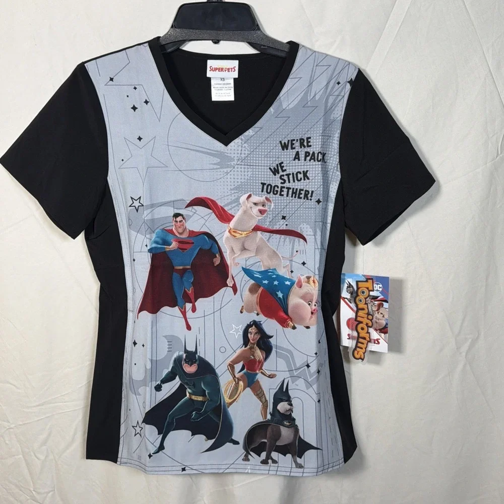 Tooniforms by Cherokee DC Super Pets Scrub Top Size XS NWT